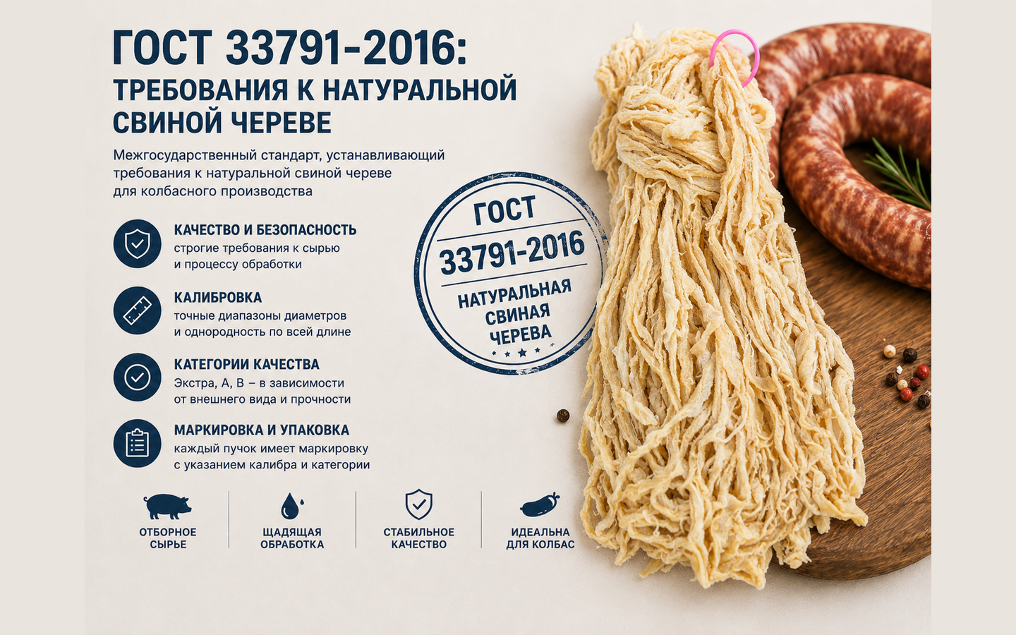 ГОСТ 33791-2016: требования к натуральной свиной череве